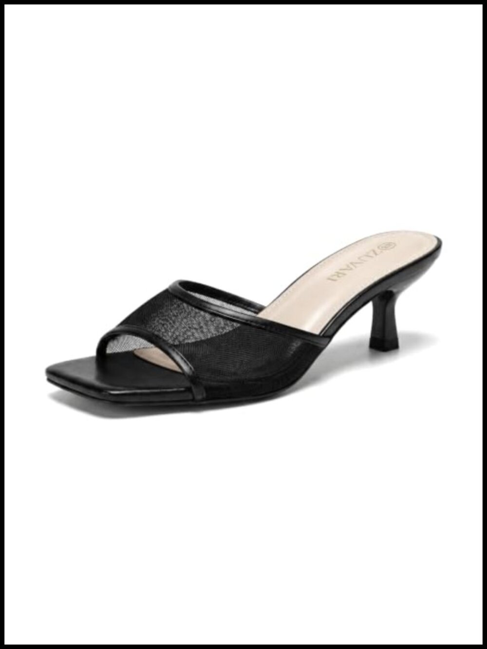 Women's Kitten Heel Square Open Toe Sandals PU Leather Mules
